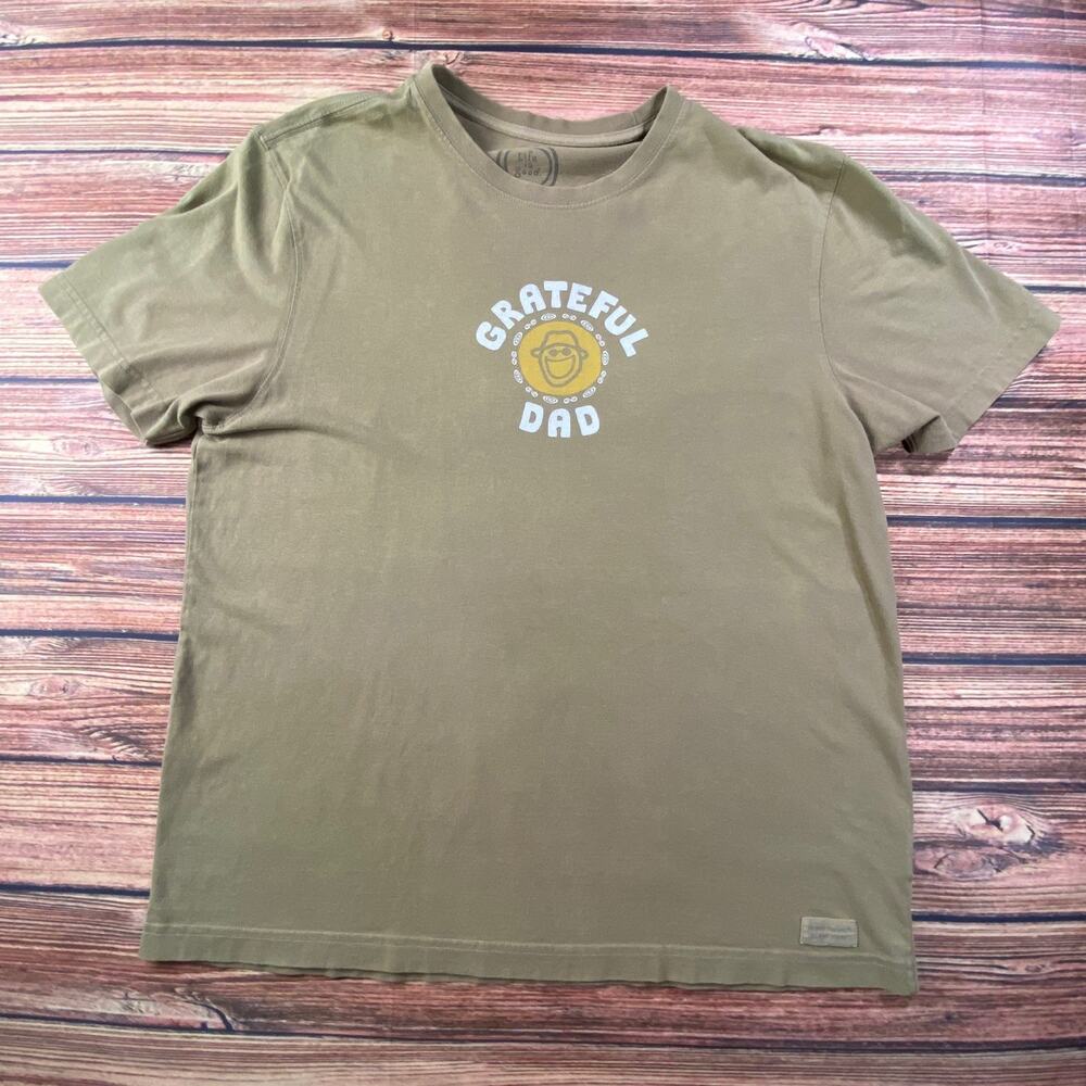 Life Is Good Men's Large Grateful Dad Dead Head Parody Short Sleeve T-Shirt Tan